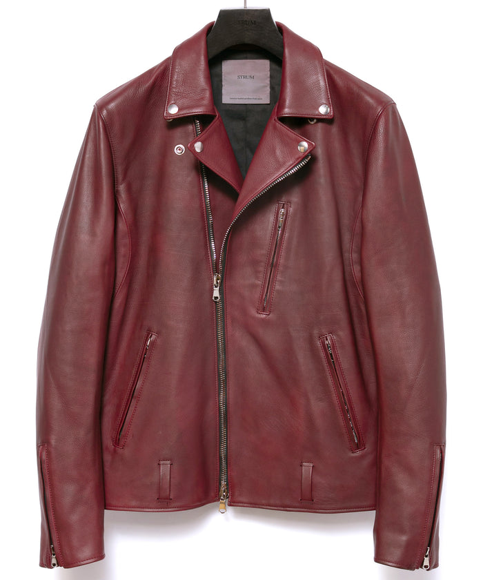 ハイブリッド タンニン鞣し カーフスキン Burning Dyed（燃焼製品染め）KAI ダブルライダースジャケット- BURN RED