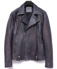 Hybrid Vegetable Tanned Calfskin Garment Burning Dyed HI-FLYER Grande Fit Double Riders - GRAPHITE GRAY