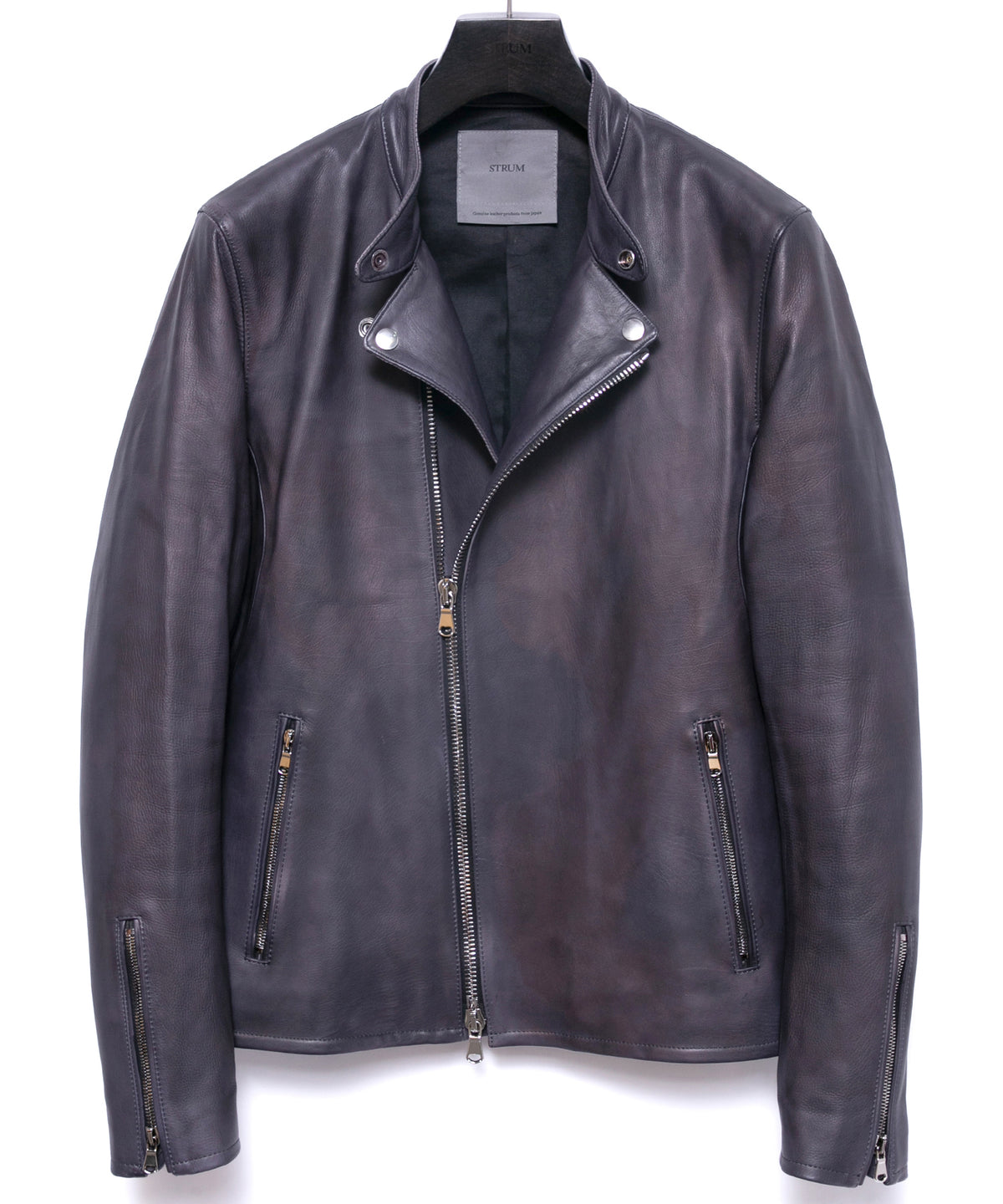 Hybrid Vegetable Tanned Calfskin Garment Burning Dyed ELEVEN Semi Double Riders - GRAPHITE GRAY