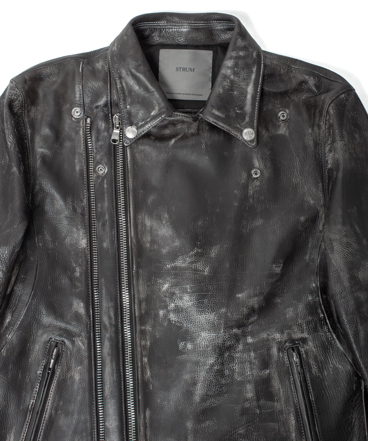 Hybrid Vegetable Tanned Calf Skin Garment Burning Dyed Double Riders - BLACK SNOW