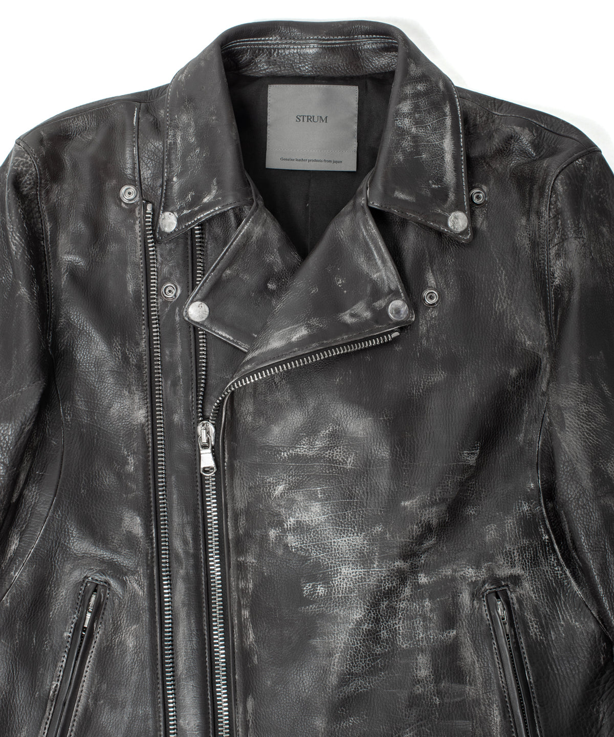 Hybrid Vegetable Tanned Calf Skin Garment Burning Dyed Double Riders - BLACK SNOW