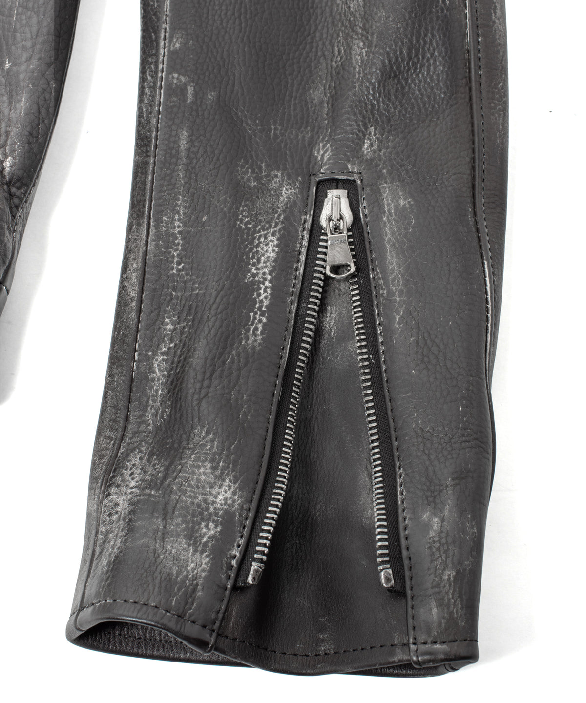 Hybrid Vegetable Tanned Calf Skin Garment Burning Dyed Double Riders - BLACK SNOW