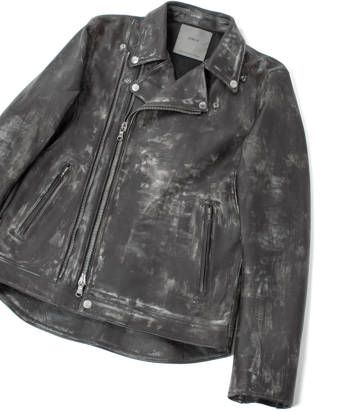 Hybrid Vegetable Tanned Calf Skin Garment Burning Dyed Double Riders - BLACK SNOW