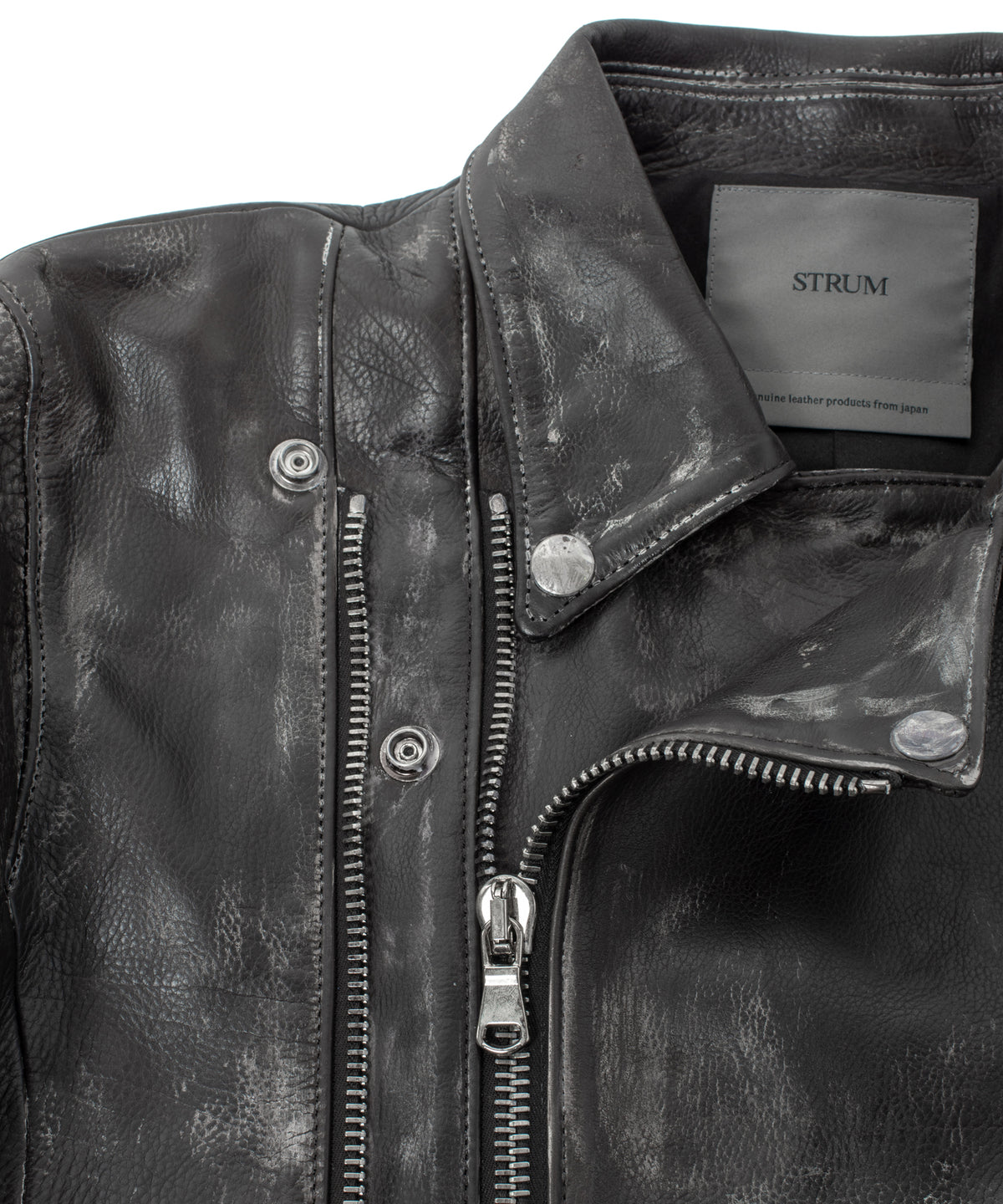 Hybrid Vegetable Tanned Calf Skin Garment Burning Dyed Double Riders - BLACK SNOW