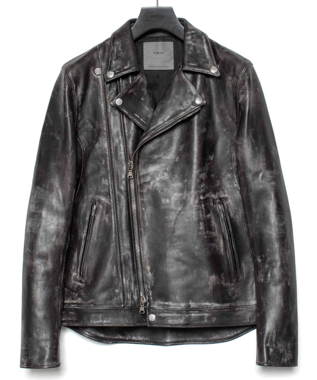 Hybrid Vegetable Tanned Calf Skin Garment Burning Dyed Double Riders - BLACK SNOW