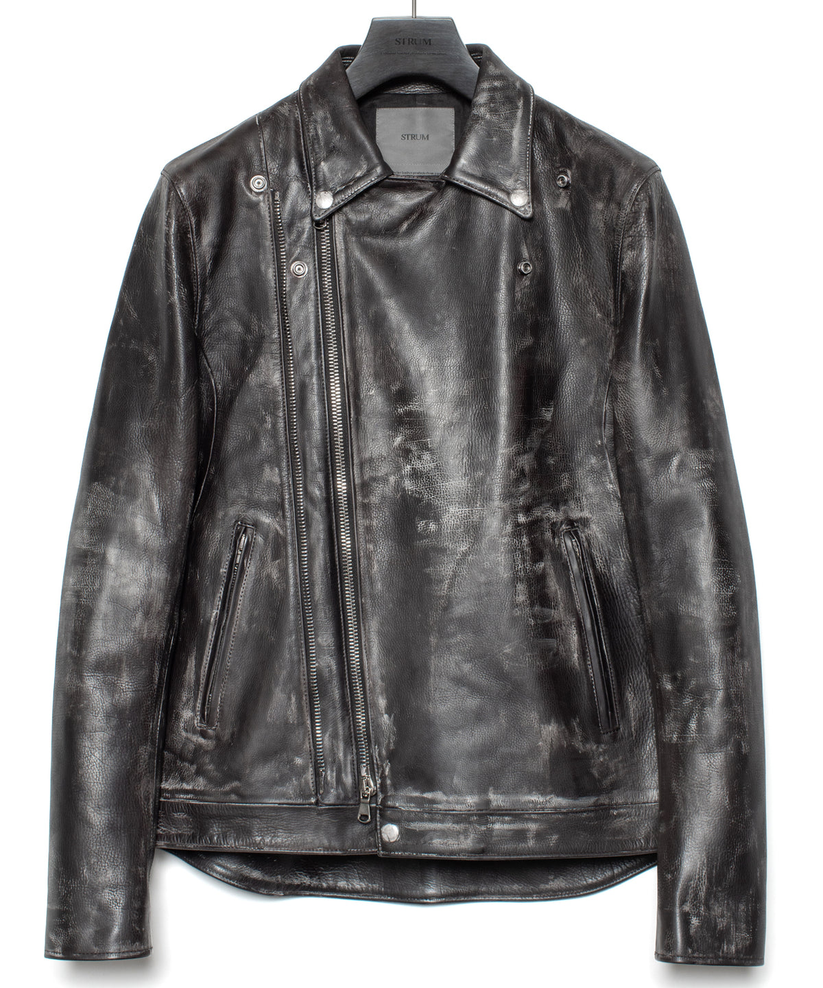 Hybrid Vegetable Tanned Calf Skin Garment Burning Dyed Double Riders - BLACK SNOW