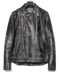 Hybrid Vegetable Tanned Calf Skin Garment Burning Dyed Double Riders - BLACK SNOW