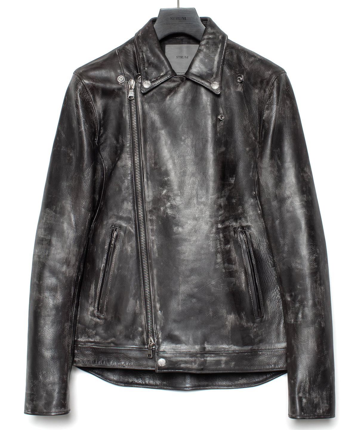 Hybrid Vegetable Tanned Calf Skin Garment Burning Dyed Double Riders - BLACK SNOW