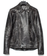 Hybrid Vegetable Tanned Calf Skin Garment Burning Dyed Double Riders - BLACK SNOW