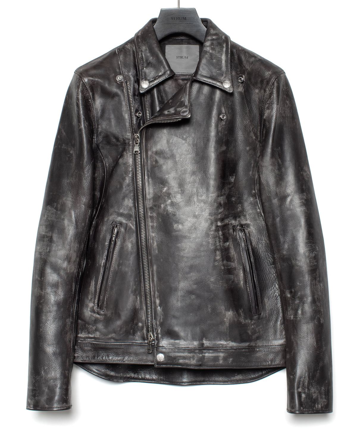 Hybrid Vegetable Tanned Calf Skin Garment Burning Dyed Double Riders - BLACK SNOW