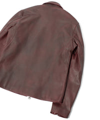 ハイブリッド タンニン鞣し カーフスキン Burning Dyed（燃焼製品染め）BIRD MAN ダブルライダースジャケット - BURN RED