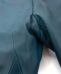 Hybrid Vegetable Tanned Calf Skin Garment Burning Dyed Single Riders - Dark Viridian
