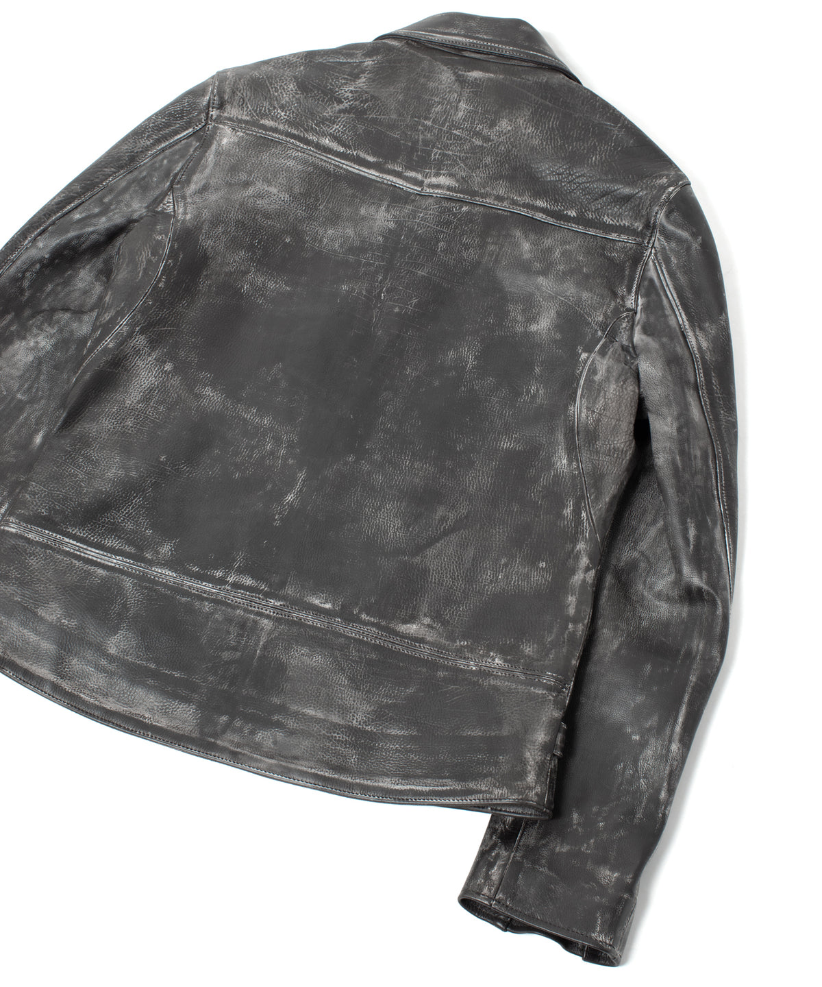 ハイブリッド タンニン鞣し カーフスキン Burning Dyed（燃焼製品染め）LIST ダブルライダースジャケット - BLACK SNOW