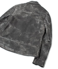 ハイブリッド タンニン鞣し カーフスキン Burning Dyed（燃焼製品染め）LIST ダブルライダースジャケット - BLACK SNOW