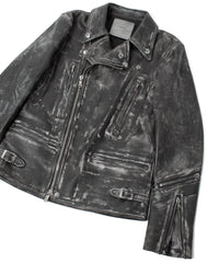 ハイブリッド タンニン鞣し カーフスキン Burning Dyed（燃焼製品染め）LIST ダブルライダースジャケット - BLACK SNOW