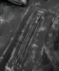 ハイブリッド タンニン鞣し カーフスキン Burning Dyed（燃焼製品染め）LIST ダブルライダースジャケット - BLACK SNOW