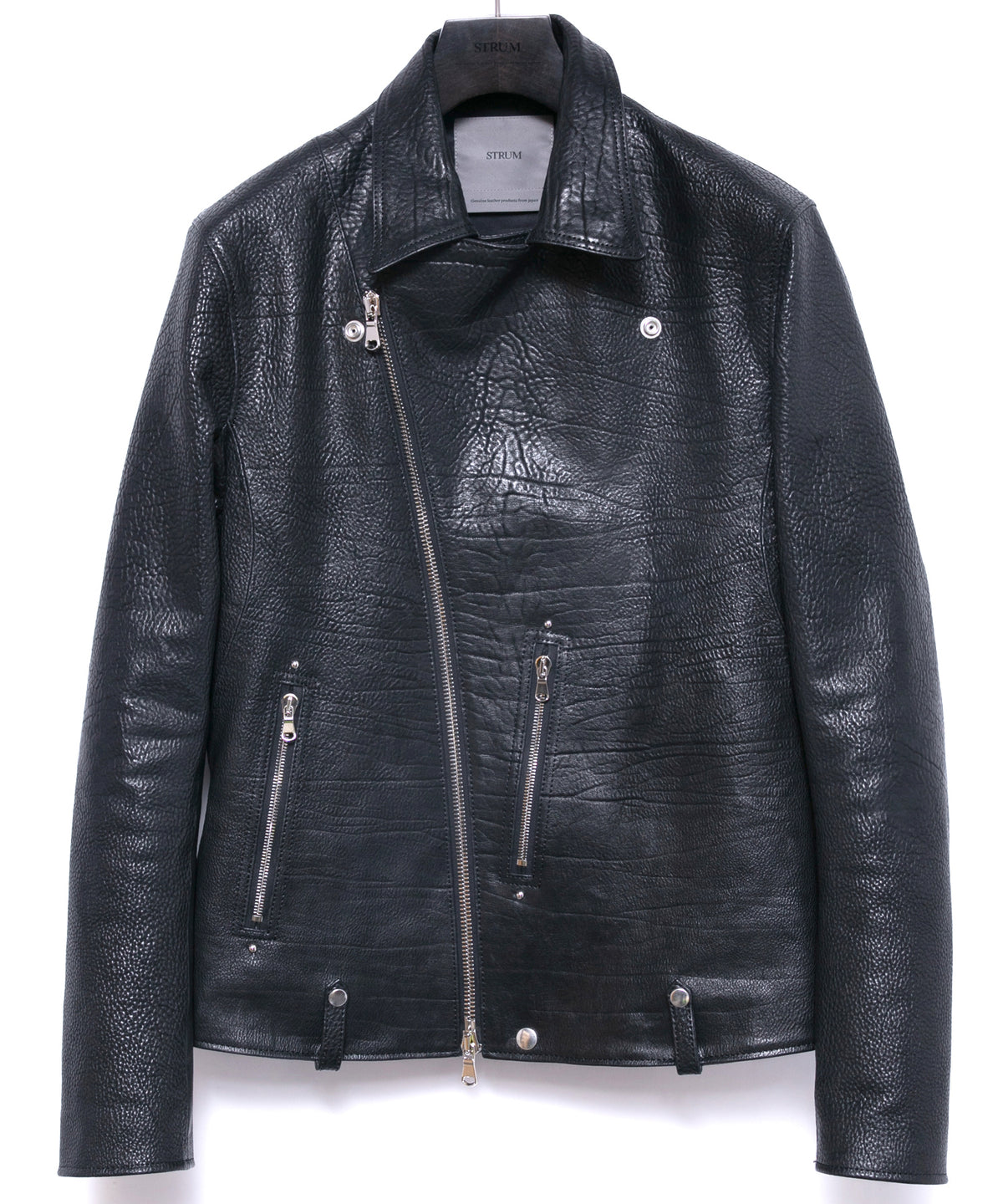 フルベジタブルタンニン鞣し シュリンク イタリアン ダブルショルダー HI-FLYER Grande Fit ダブルライダースジャケット - BLACK