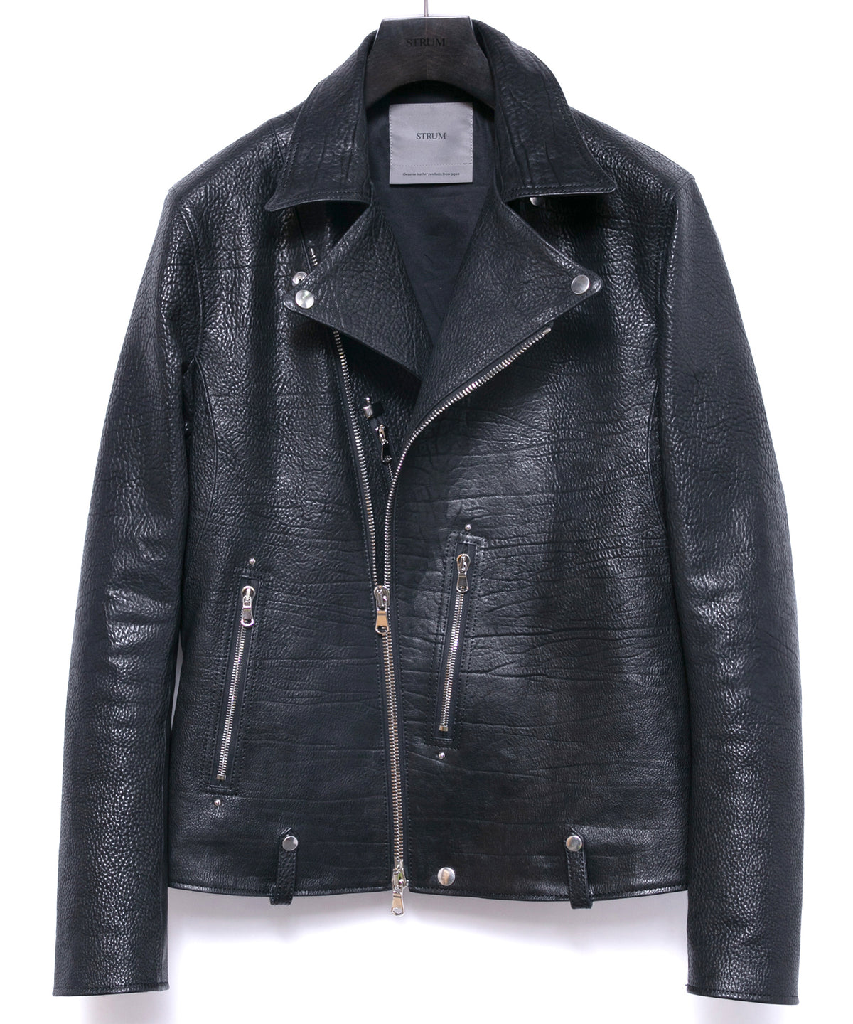 フルベジタブルタンニン鞣し シュリンク イタリアン ダブルショルダー HI-FLYER Grande Fit ダブルライダースジャケット - BLACK