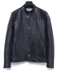 フルベジタブルタンニン鞣し シュリンク イタリアン ダブルショルダー JUDE シングルライダースジャケット - BLACK