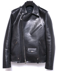 フルベジタブルタンニン鞣し ダブルショルダー JOEY ダブルライダースジャケット - BLACK