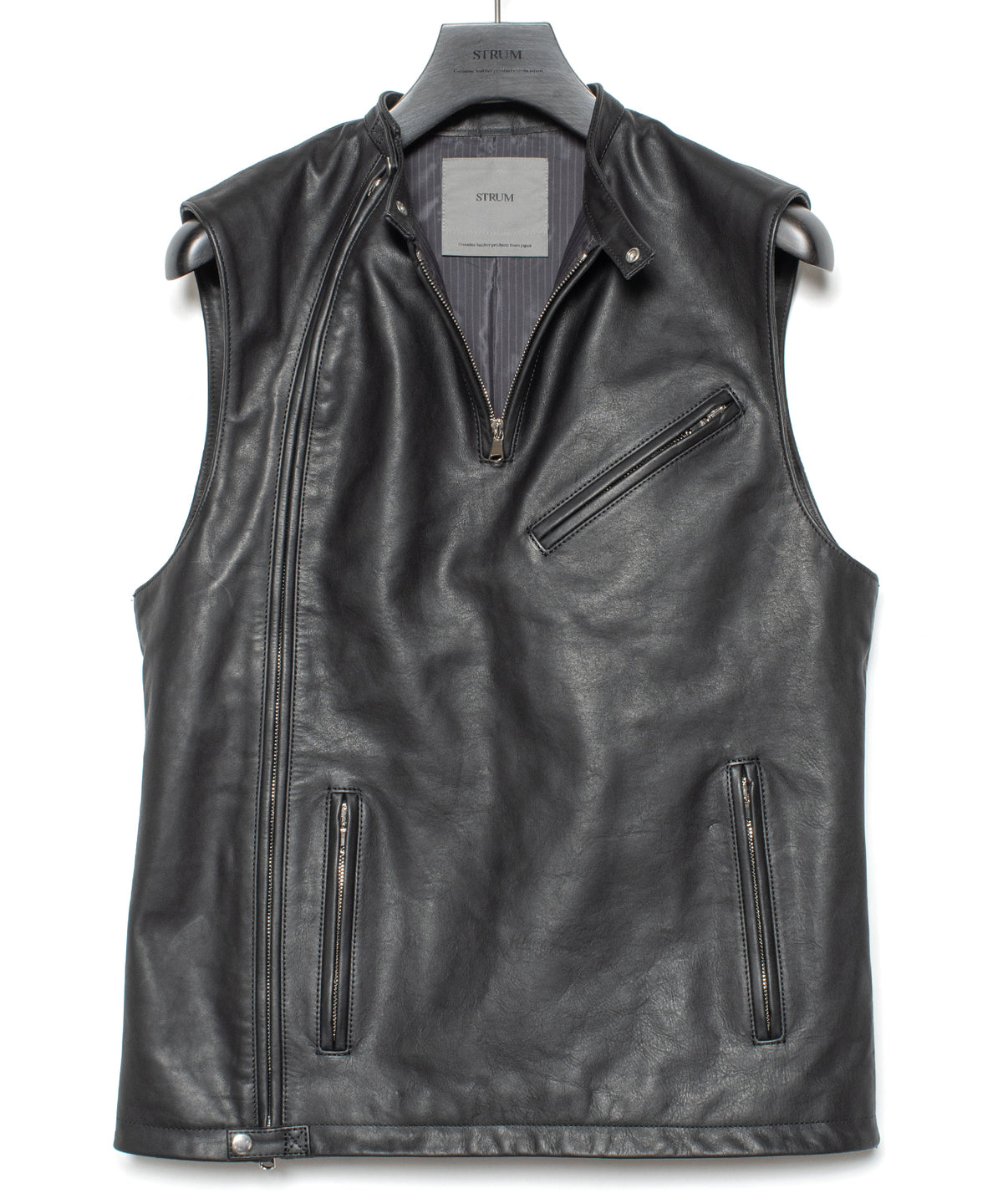 Japanese Full Tanned Oil Steer Hide Vest - Black