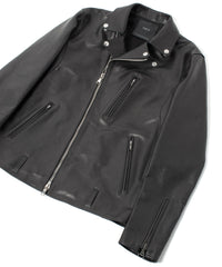 フルベジタブルタンニン鞣し イタリアン オイル ダブルショルダー KAI ダブルライダース  - BLACK