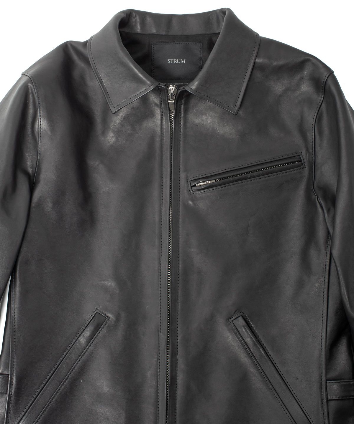 Full Vegetable Tanned Italian Oil Double Shoulder Steer Hide Sports Jacket - Black