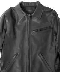 Full Vegetable Tanned Italian Oil Double Shoulder Steer Hide Sports Jacket - Black