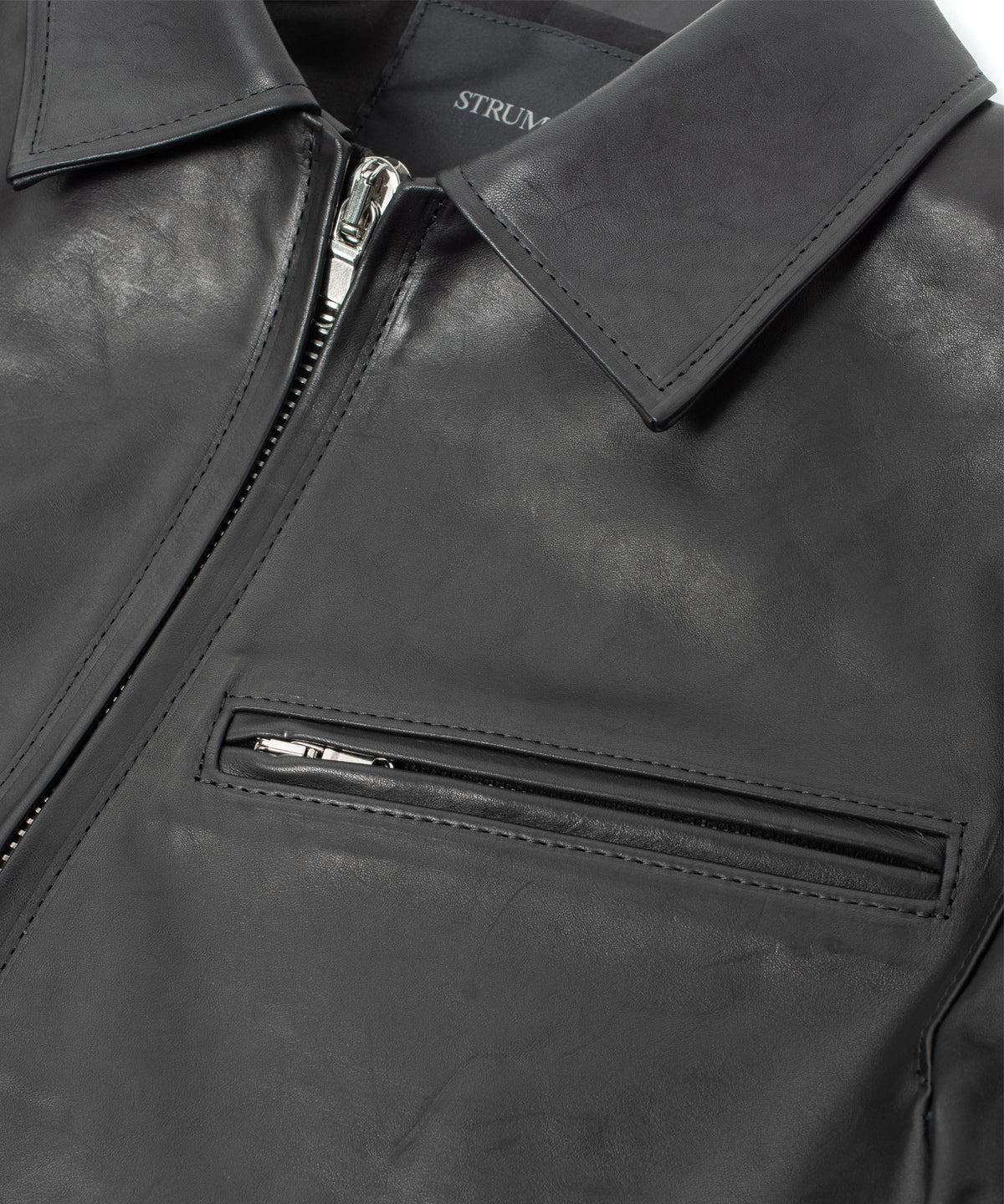 Full Vegetable Tanned Italian Oil Double Shoulder Steer Hide Sports Jacket - Black