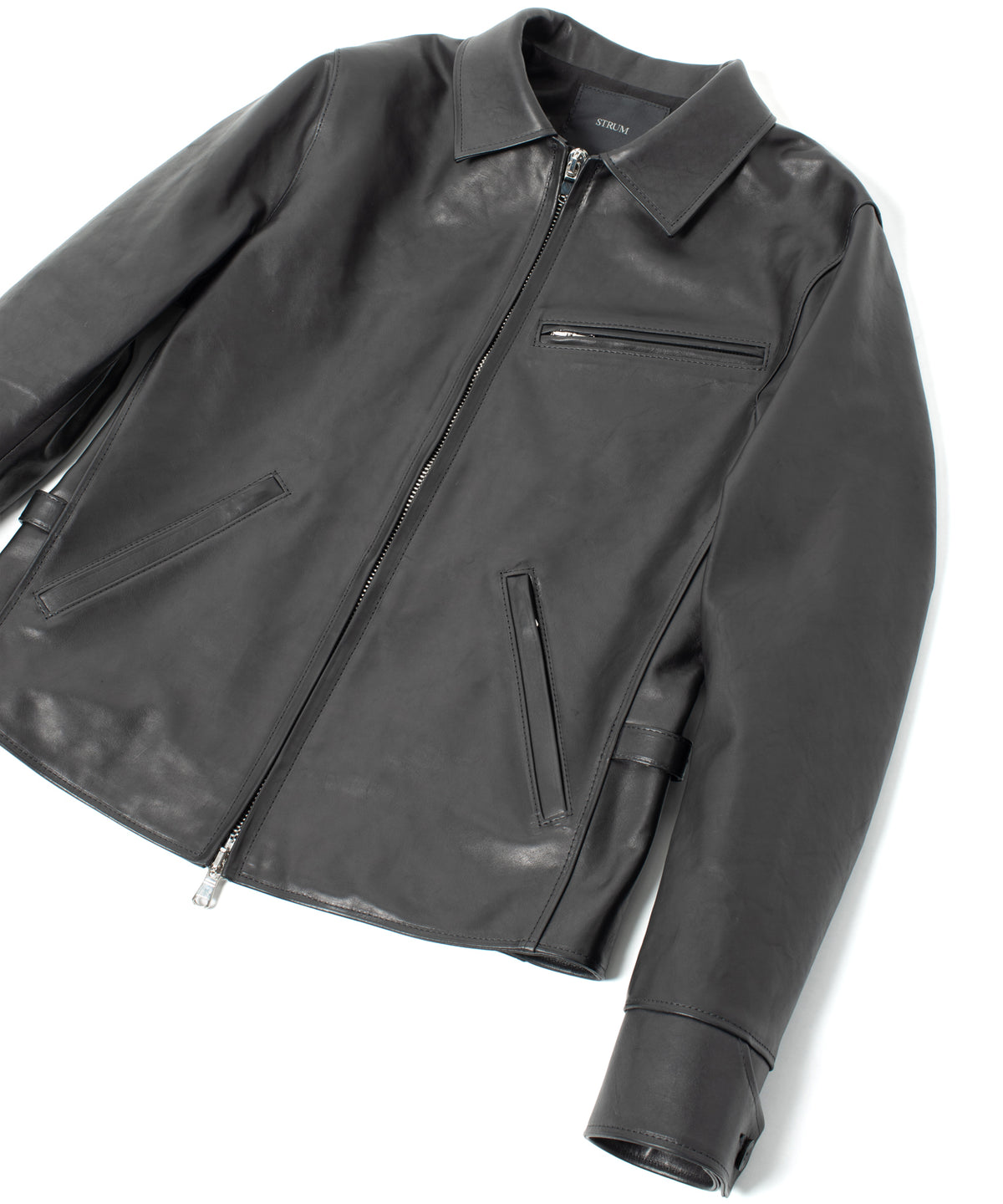 Full Vegetable Tanned Italian Oil Double Shoulder Steer Hide Sports Jacket - Black