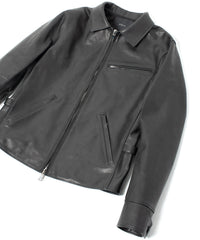 Full Vegetable Tanned Italian Oil Double Shoulder Steer Hide Sports Jacket - Black