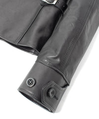 Full Vegetable Tanned Italian Oil Double Shoulder Steer Hide Sports Jacket - Black
