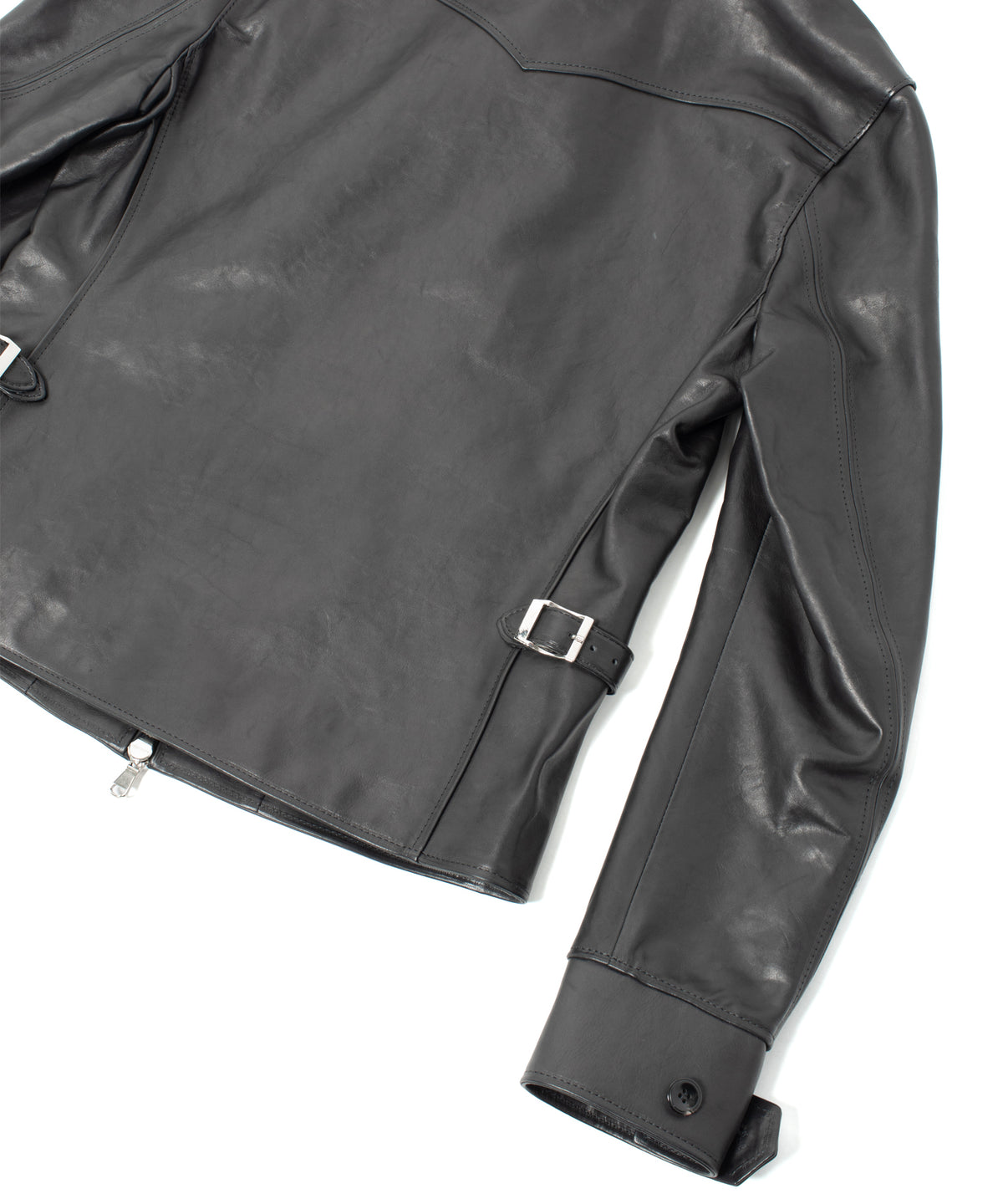 Full Vegetable Tanned Italian Oil Double Shoulder Steer Hide Sports Jacket - Black