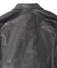Full Vegetable Tanned Italian Oil Double Shoulder Steer Hide Sports Jacket - Black