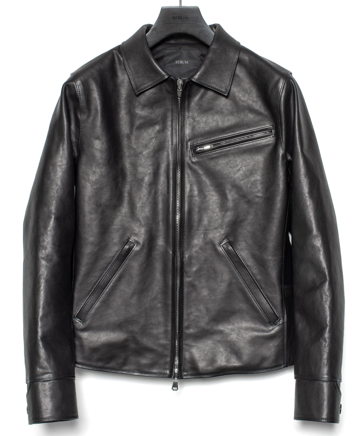 Full Vegetable Tanned Italian Oil Double Shoulder Steer Hide Sports Jacket - Black