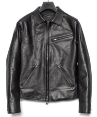 Full Vegetable Tanned Italian Oil Double Shoulder Steer Hide Sports Jacket - Black