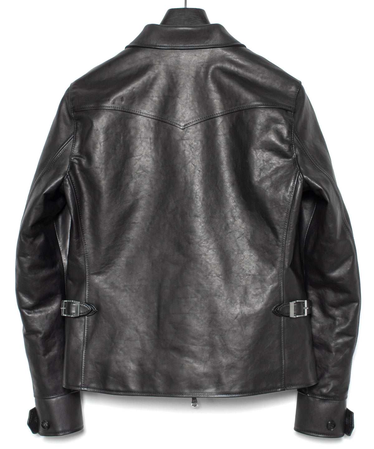 Full Vegetable Tanned Italian Oil Double Shoulder Steer Hide Sports Jacket - Black