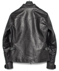 Full Vegetable Tanned Italian Oil Double Shoulder Steer Hide Sports Jacket - Black