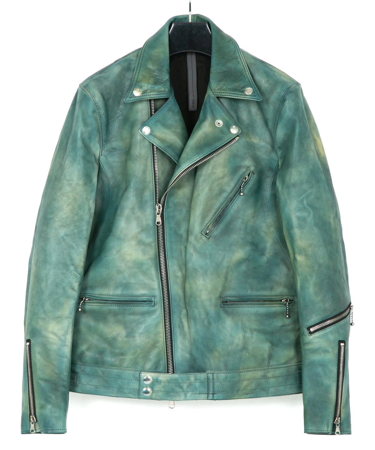 フルタンニン鞣し ジャパンカーフスキン Burning dyed - 燃焼製品染め SPEEDER ダブルライダースジャケット / BEER GREEN