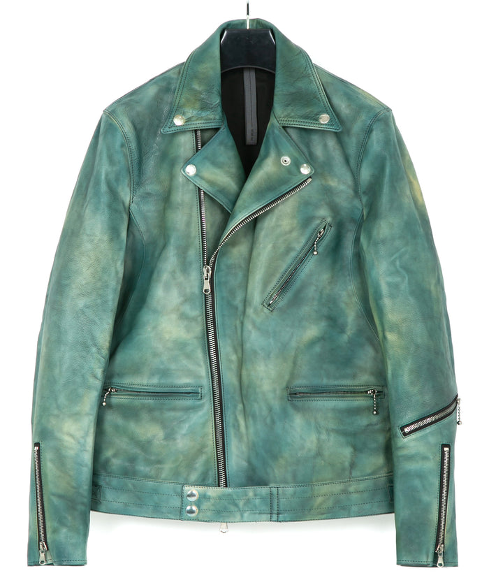 フルタンニン鞣し ジャパンカーフスキン Burning dyed - 燃焼製品染め SPEEDER ダブルライダースジャケット / BEER GREEN