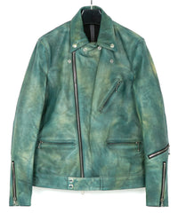 フルタンニン鞣し ジャパンカーフスキン Burning dyed - 燃焼製品染め SPEEDER ダブルライダースジャケット / BEER GREEN