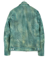 フルタンニン鞣し ジャパンカーフスキン Burning dyed - 燃焼製品染め SPEEDER ダブルライダースジャケット / BEER GREEN