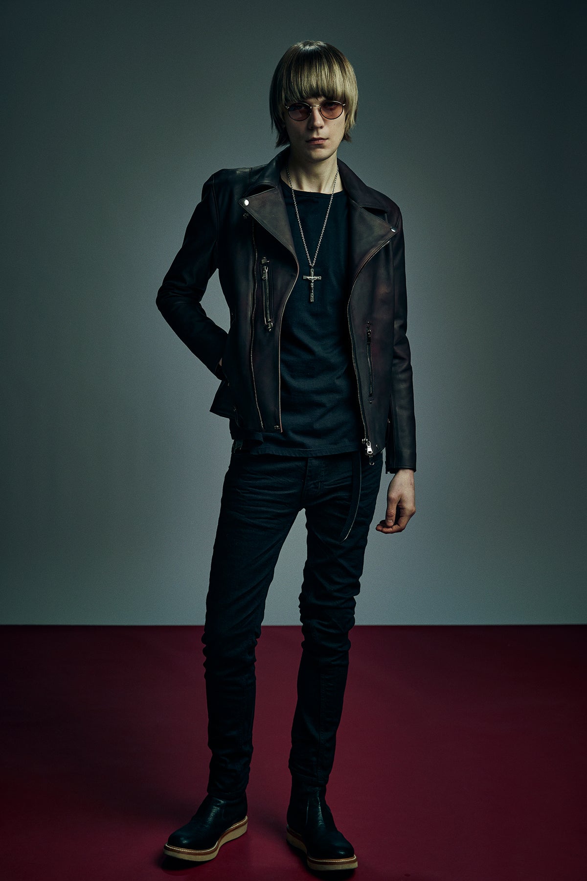 フルタンニン鞣し カーフスキン 燃焼製品染め HI-FLYER ダブルライダースジャケット - CRIMSON RED