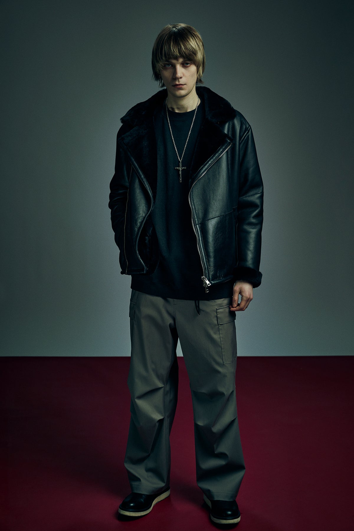 コットンポリ プレーン ウィーブ フィールドカーゴパンツ - GRAY