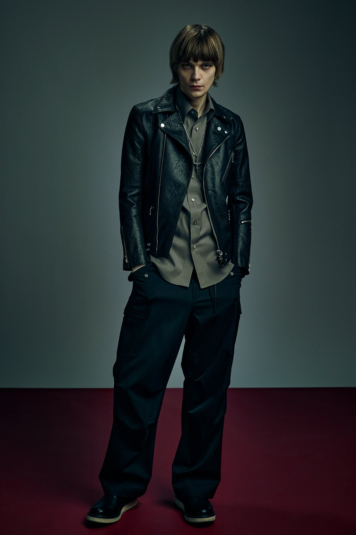 コットンポリ プレーン ウィーブ フィールドカーゴパンツ - BLACK