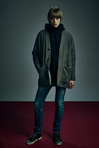 Vintage Filled Fleece-Lined High Neck Hoodie - BLACK