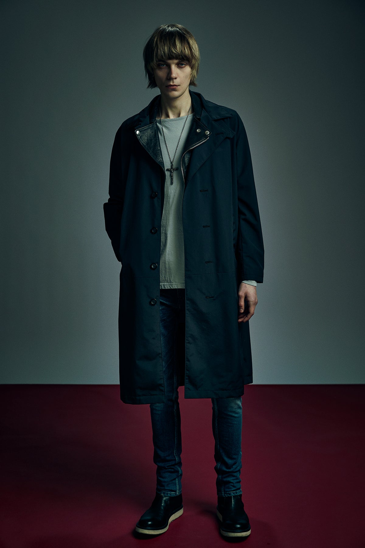 スリーレイヤー 防水 タスランタフタ バイカーロングコート - BLACK