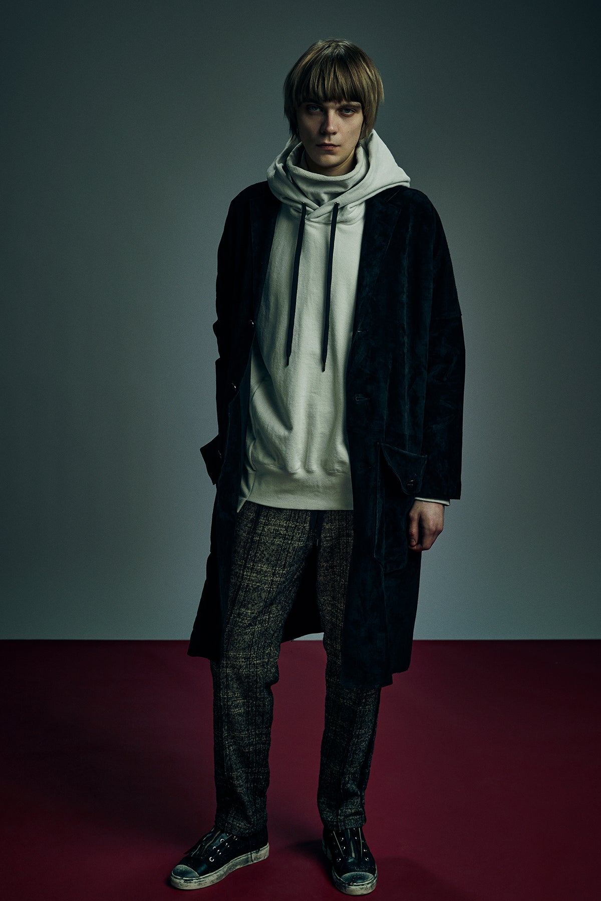 ループ ツィード チェック トラック テーパードパンツ - BROWN