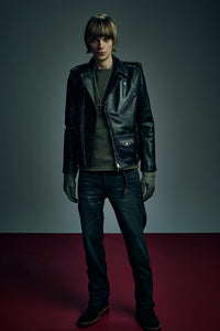 Combi tanned brown-core horsehide JOEY double rider's jacket (processed) - BLACK