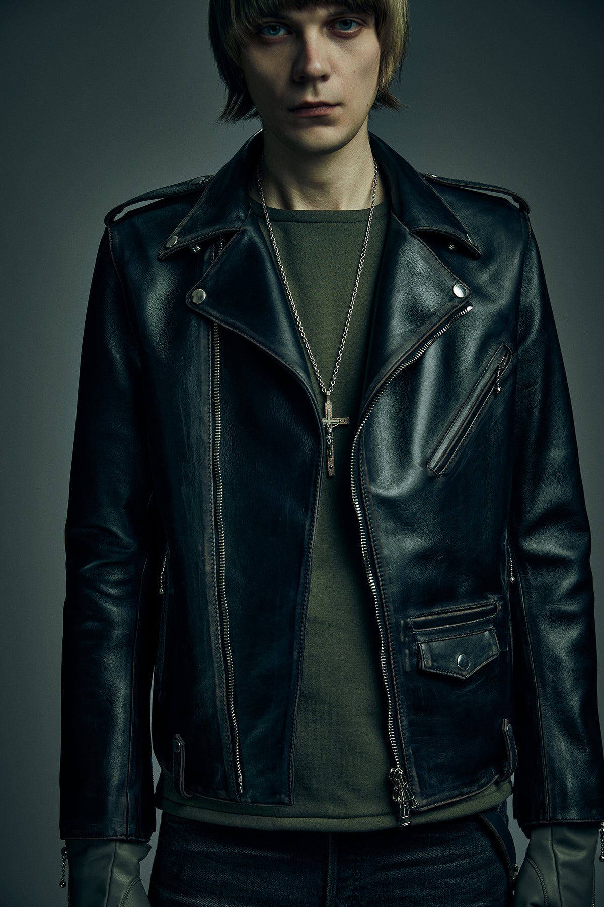 Combi tanned brown-core horsehide JOEY double rider's jacket (processed) - BLACK